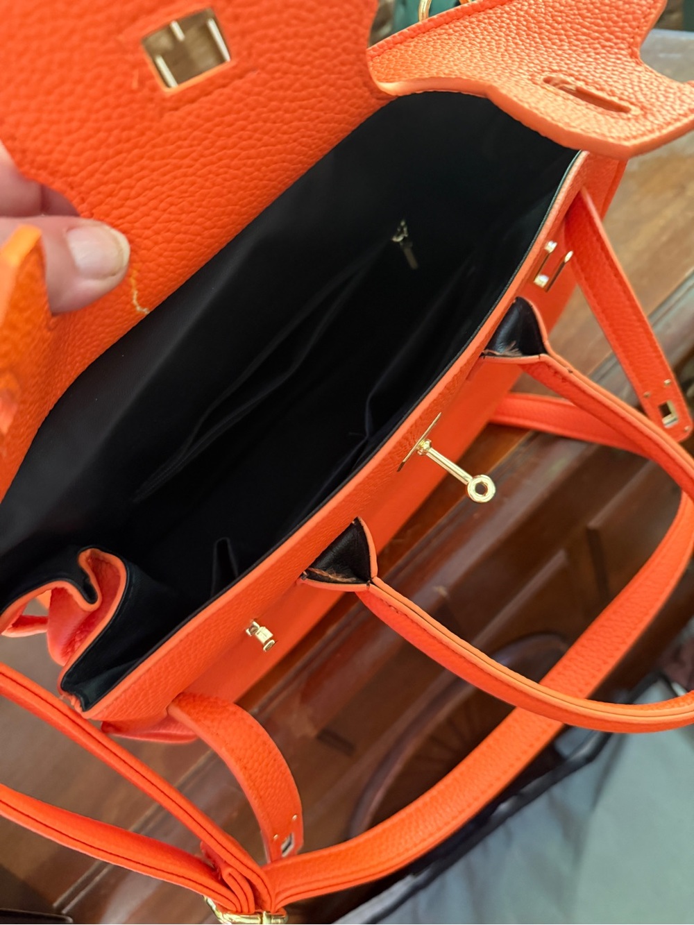 Orange Structured Women’s Satchel Handbag - Picture 3 of 3